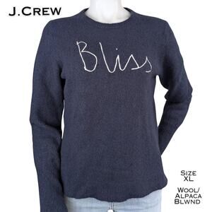 J Crew Womens Sweater  XL Blue Bliss Embroidered Wool Alpaca Blend Long Sleeve
